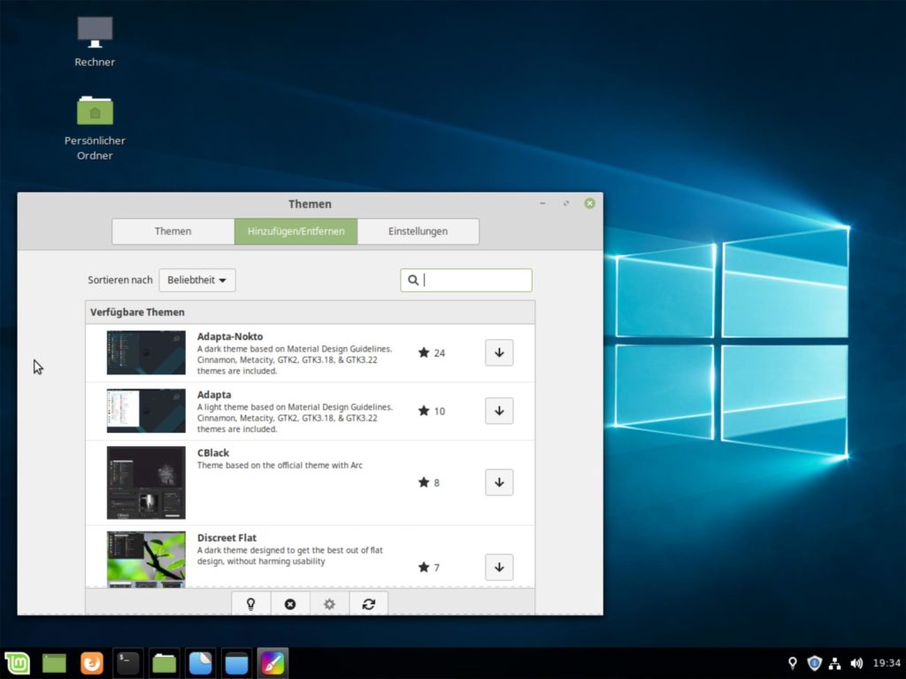 Linux Mint 19.1 Cinnamon mit Windows 10 Theme