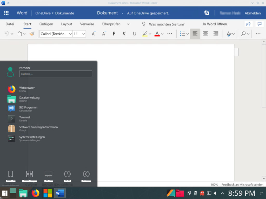 Manjaro 18.0.2 mit Microsoft Office Online