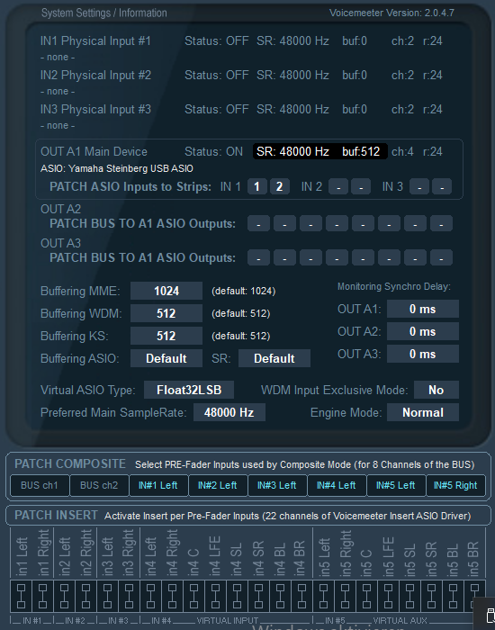 Voicemeeter Systemeinstellungen Fenster