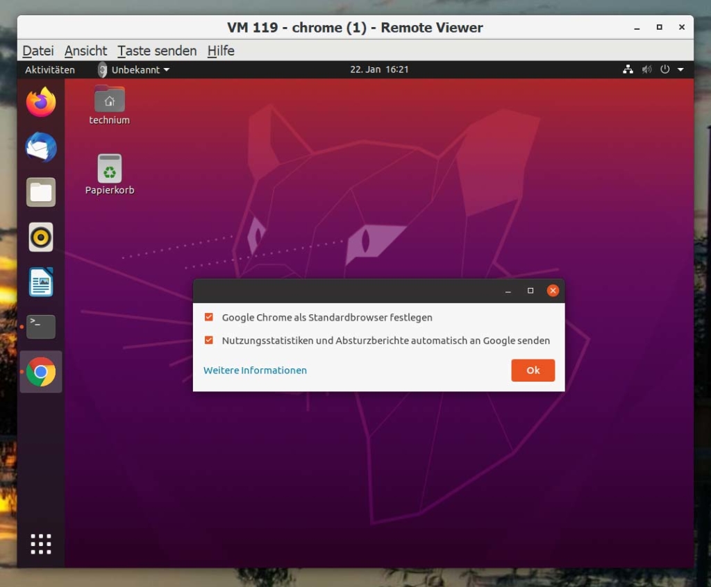 Ubuntu Google Chrome installieren - first start