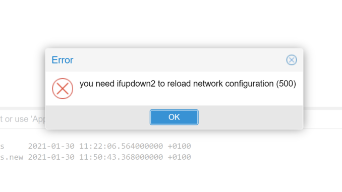 Proxmox ifupdown2 installieren - you need ifupdown2 to reload network configuration (500)
