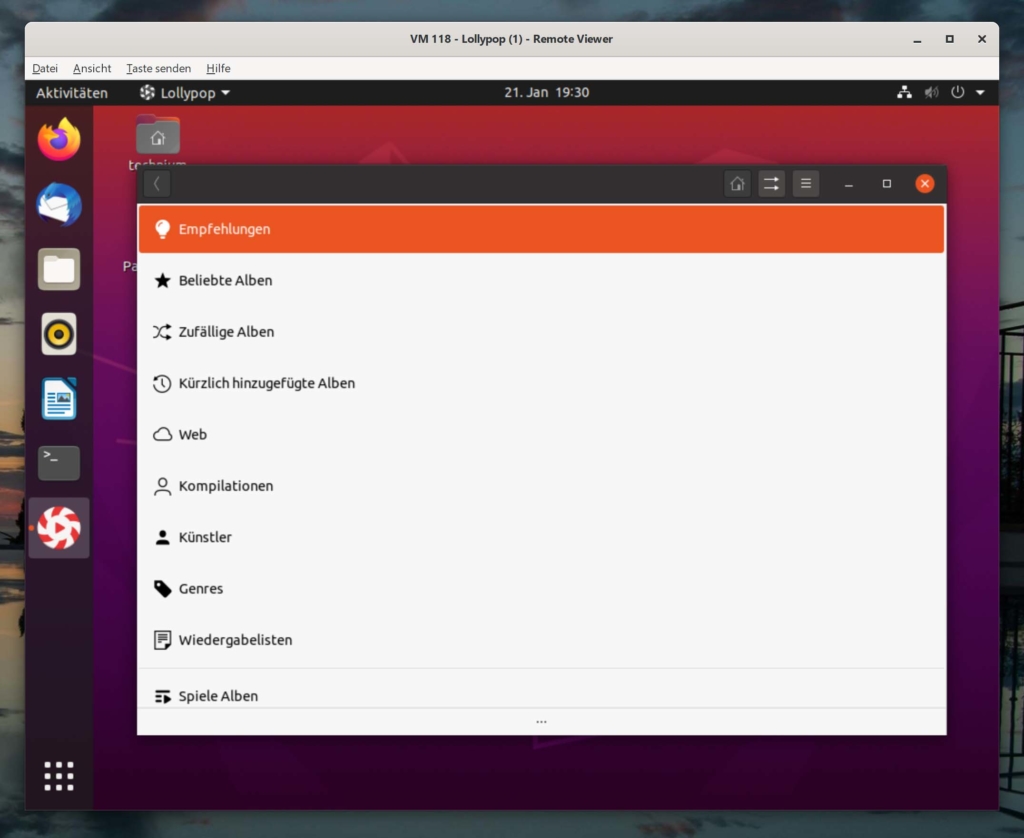 Ubuntu Lollypop Music Player installieren - lollypop menu