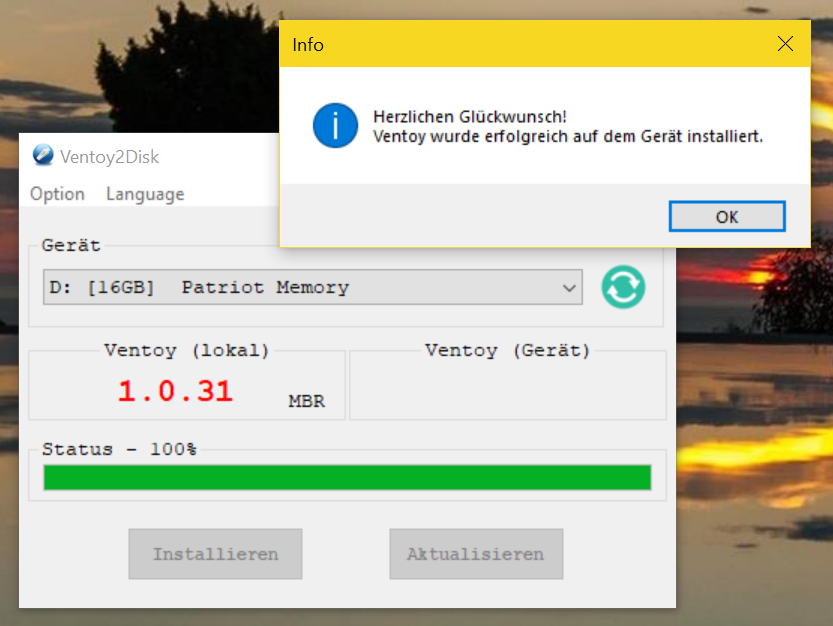 Ventoy - USB Boot Stick erstellen (Multiboot fähig) - Installation complete