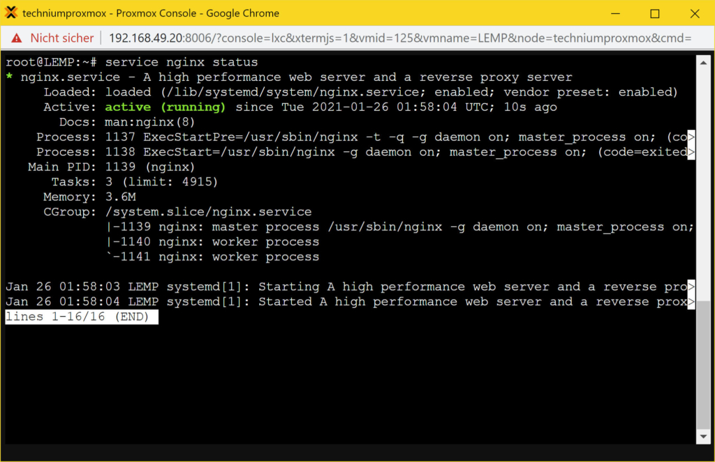 Ubuntu 20.04 LEMP Server installieren - nginx status