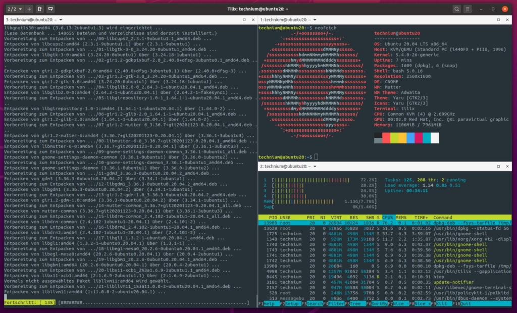Ubuntu Tilix Terminal Emulator installieren - 4 windows