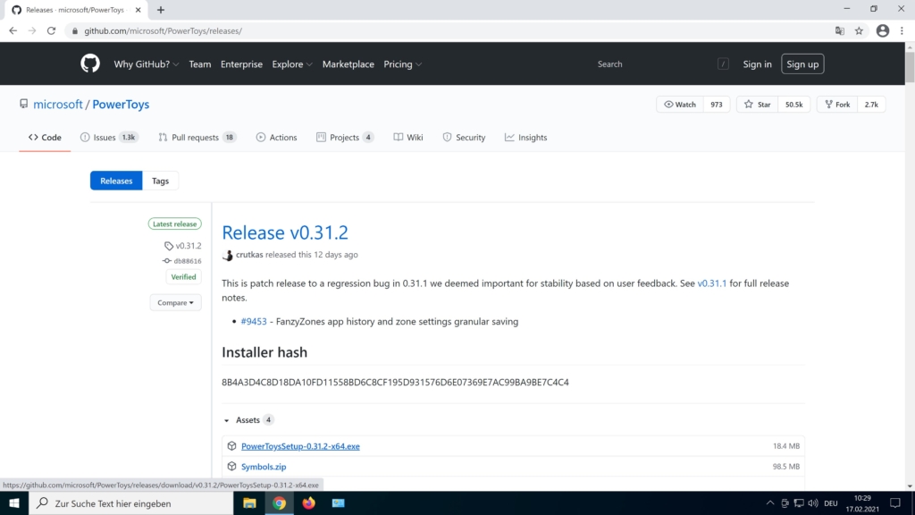 Microsoft PowerToys installieren - GitHub