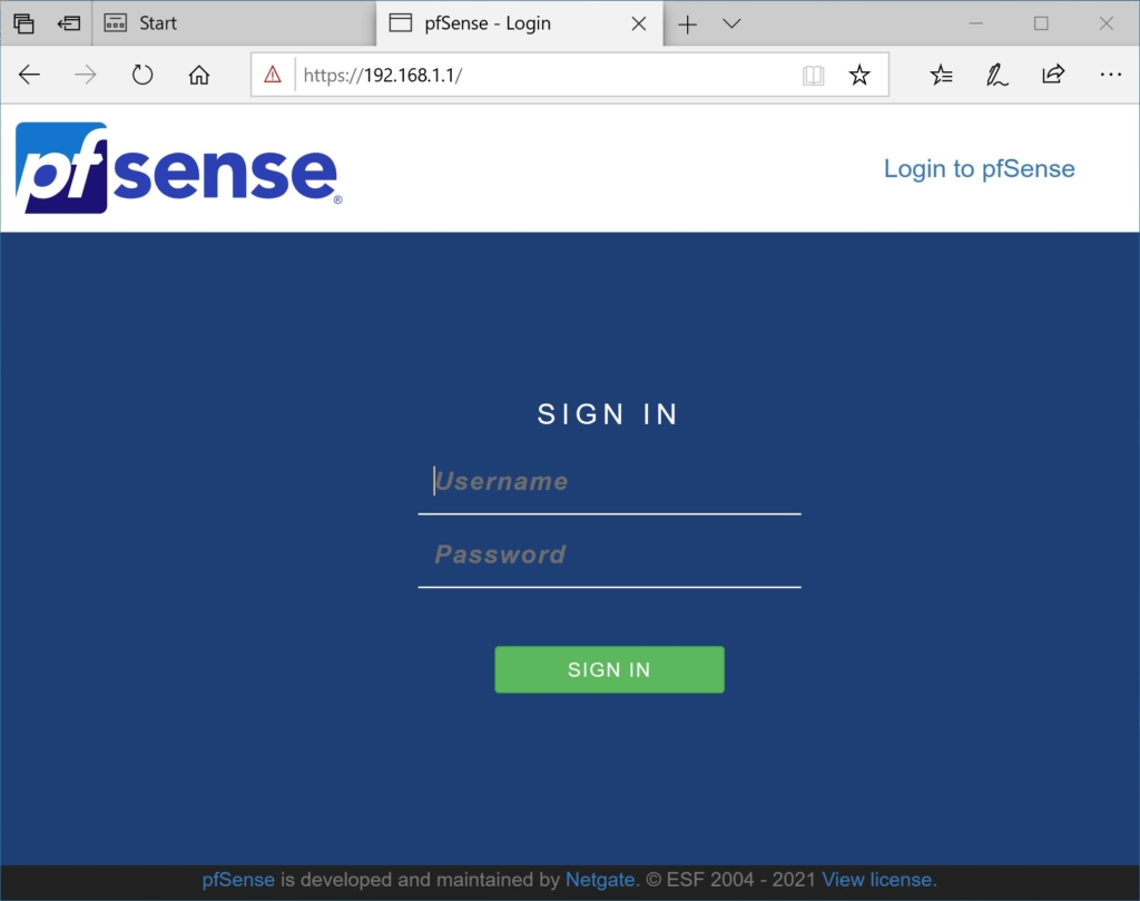 pfSense 2.5.0 installieren - login