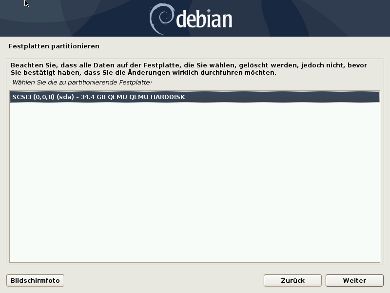 Debian 10.8.0 Server installieren - select disk