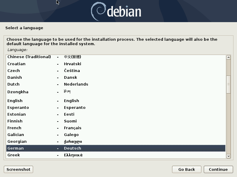 Debian 10.8.0 Server installieren - sprache