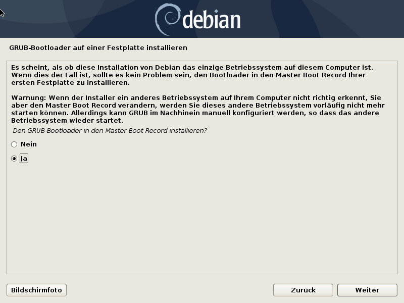 Debian 10.8.0 Server installieren - bootloader