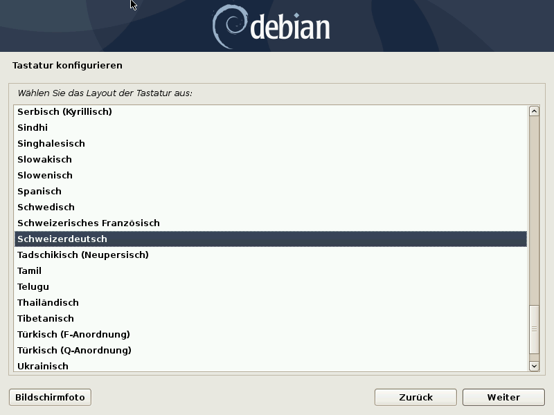 Debian 10.8.0 Server installieren - tastatur