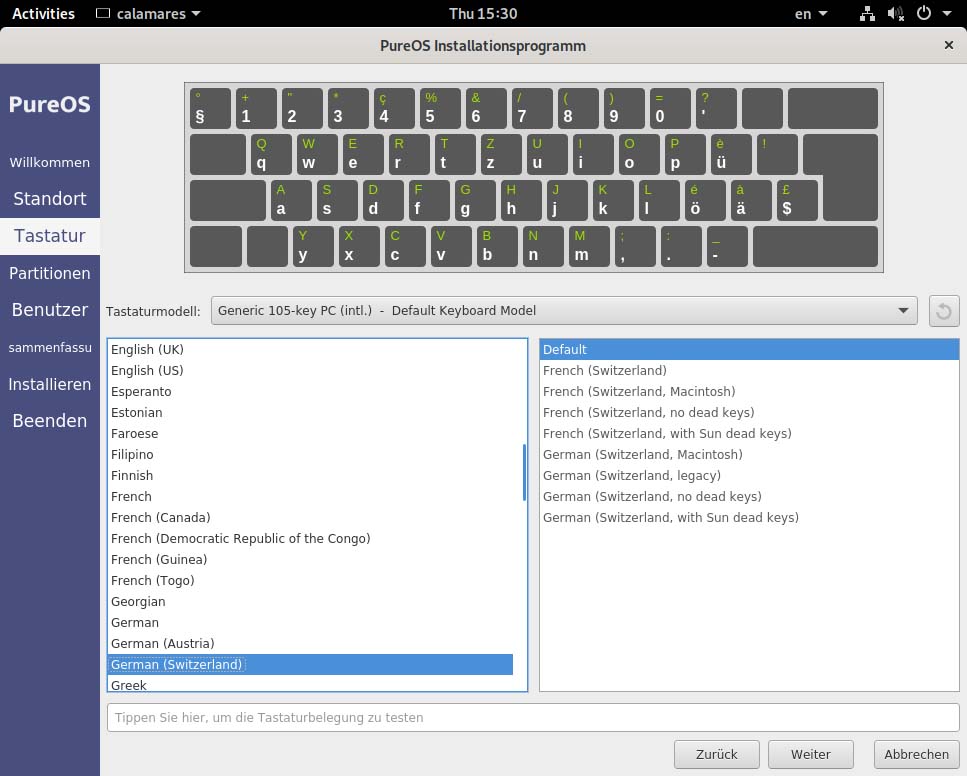 PureOS installieren - tastaturbelegung