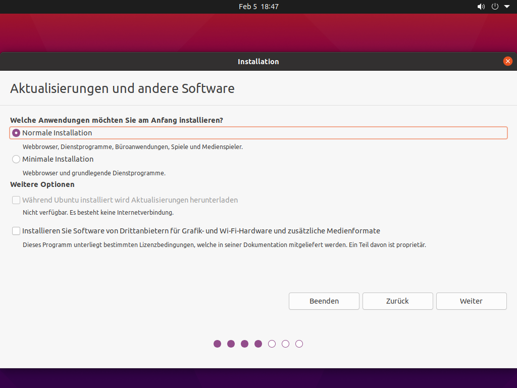 Ubuntu 21.04 installieren - aktualisierungen