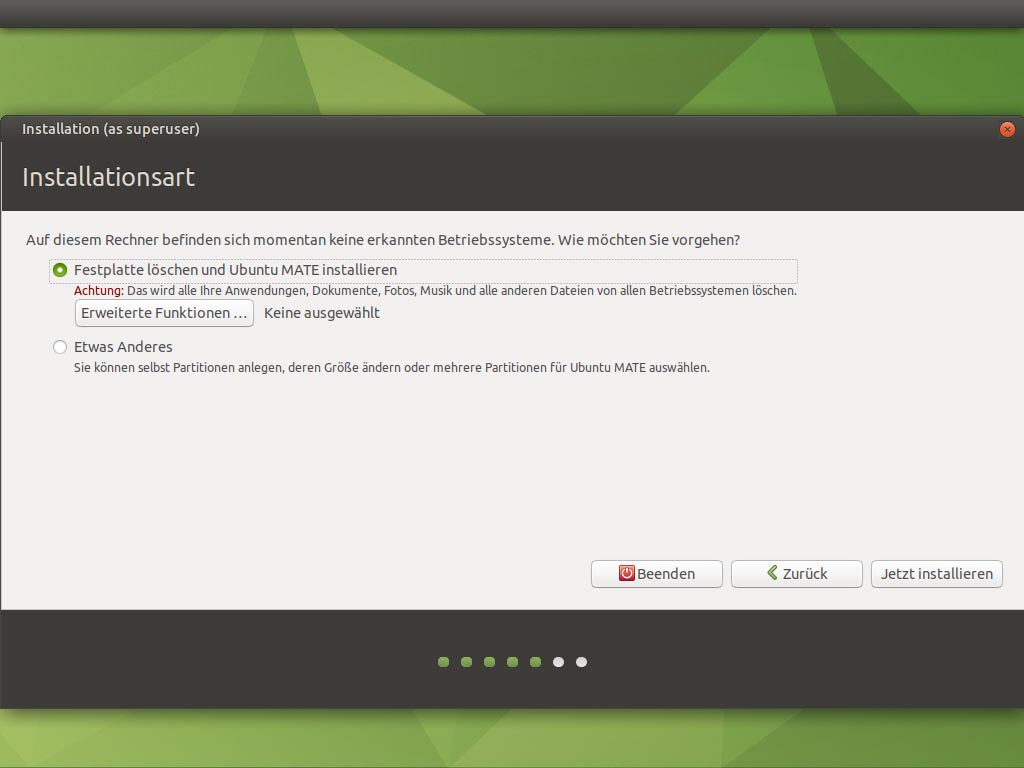 Ubuntu MATE 20.10 installieren - festplatte
