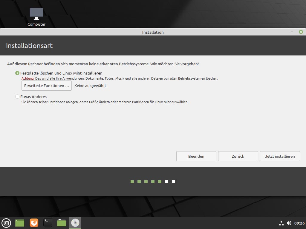 Linux Mint 20.1 installieren - disk