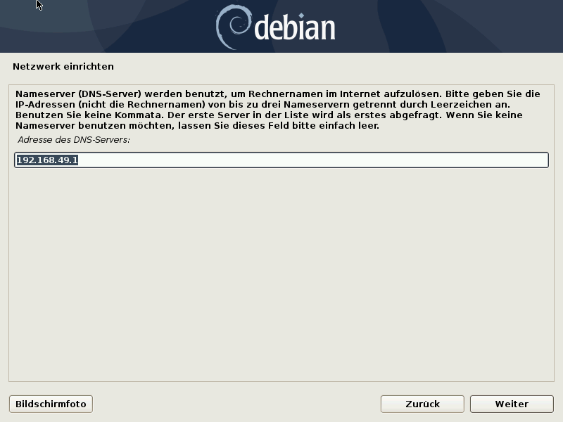 Debian 10.8.0 Server installieren - netzwerk -dns