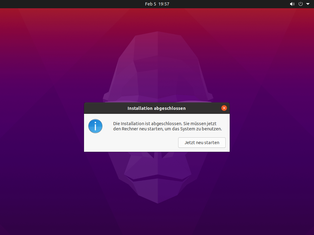 Ubuntu 21.04 installieren - neu starten
