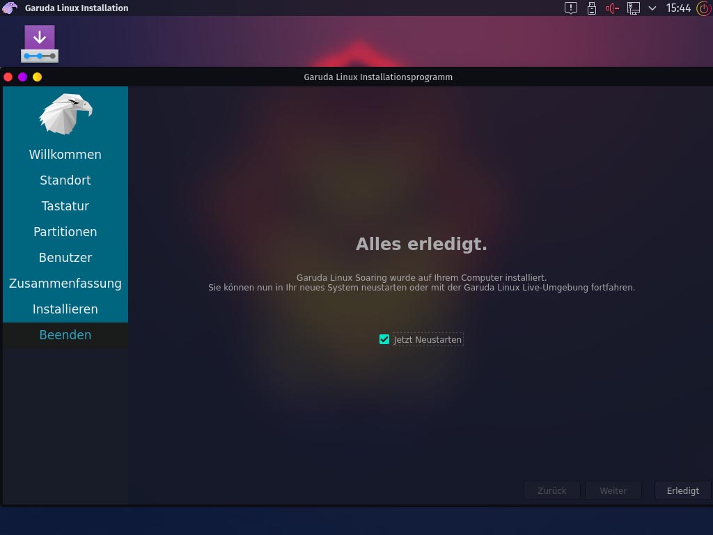 Installer Garuda Linux - Redémarrer