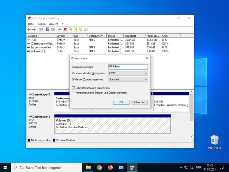 USB Stick unter Windows 10 formatieren Tutorial Technium