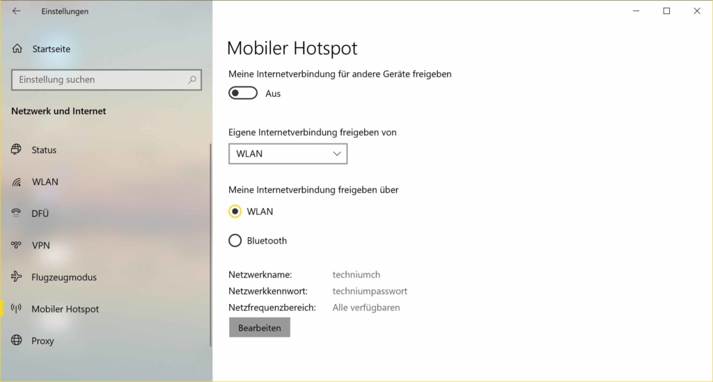 Windows 10 Hotspot - Bearbeiten