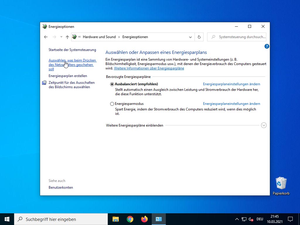 Windows 10 Schnellstart deaktivieren - Auswählen was beim Drücken des Netzschalters geschehen soll