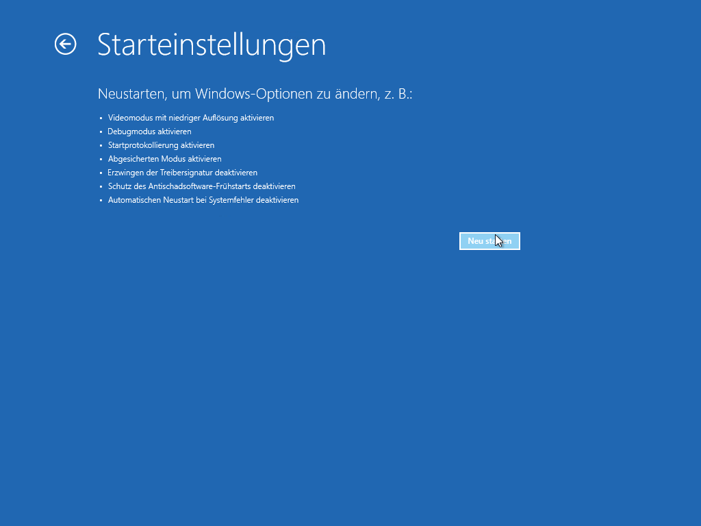 Windows 10 abgesicherter Modus starten - Starteinstellungen