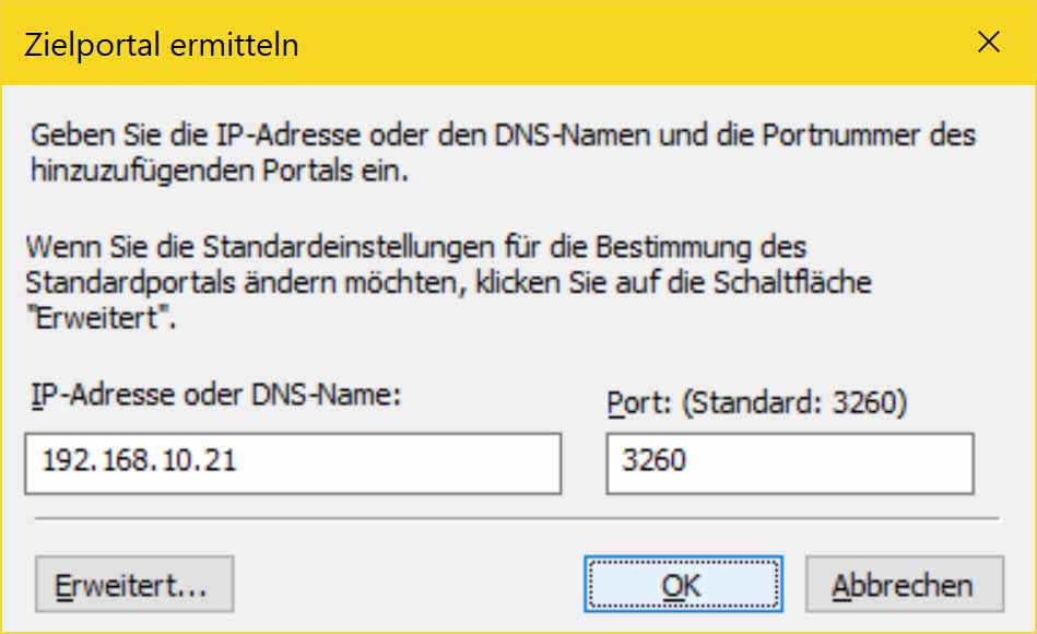 Windows 10 iSCSI Verbindung erstellen - iSCSI Portal ermitteln