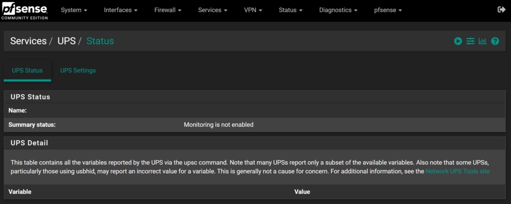 pfSense NUT Client einrichten - USV UPS verwenden - Services UPS Status