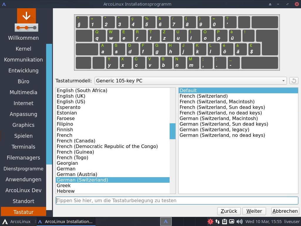 ArcoLinux installieren - tastatur