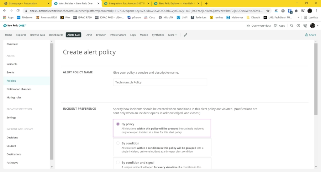 Webseite Uptime Monitoring mit statuspage.io und New Relic - create alert policy