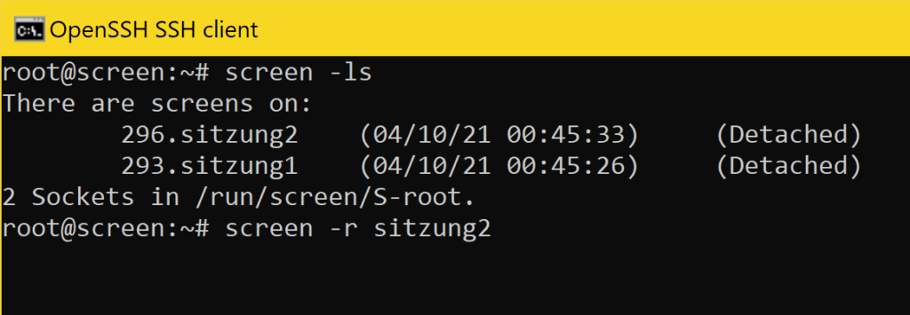 Linux screen Befehl - sitzung2