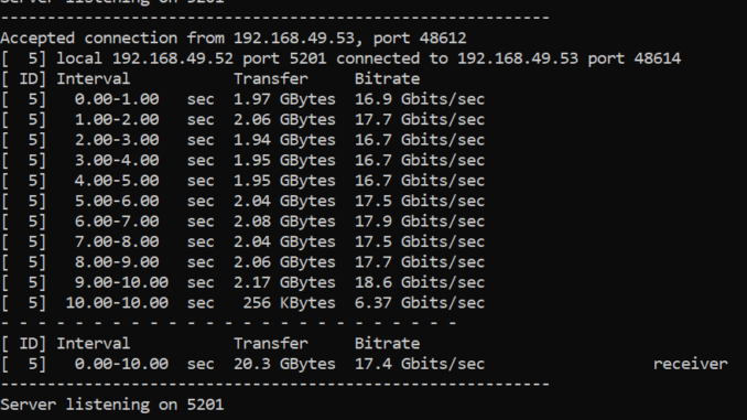 Netzwerk Speedtest mit iperf3 - server output