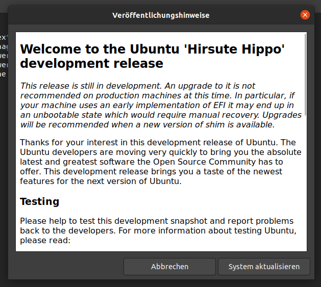 Ubuntu 21.04 Upgrade - system aktualisieren