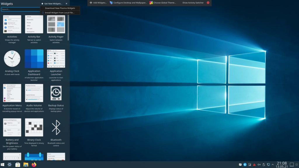 Kubuntu Windows 10 Theme installieren - download ned plasma widgets