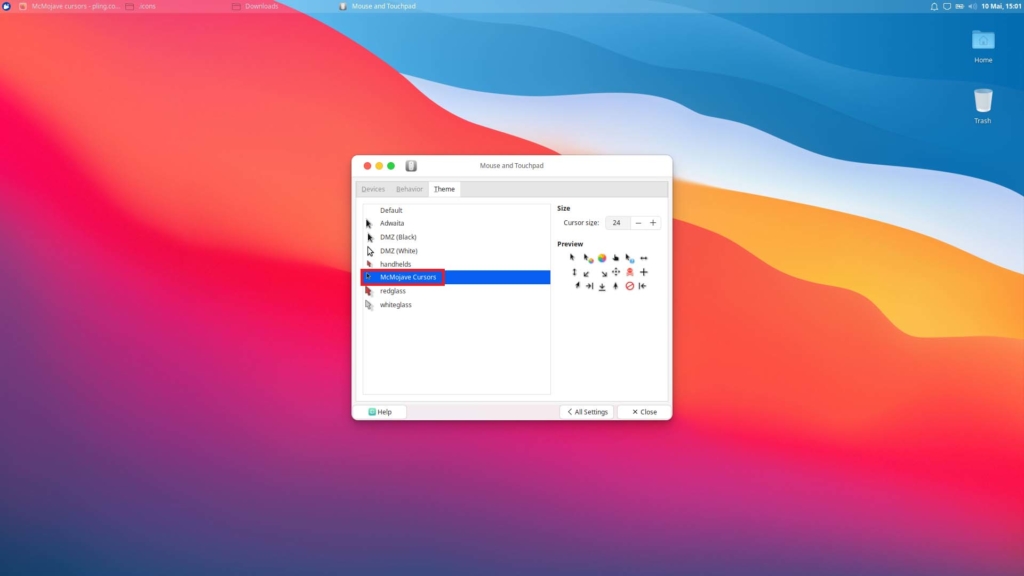 Installer le thème macOS Xubuntu - sélectionnez le thème du curseur