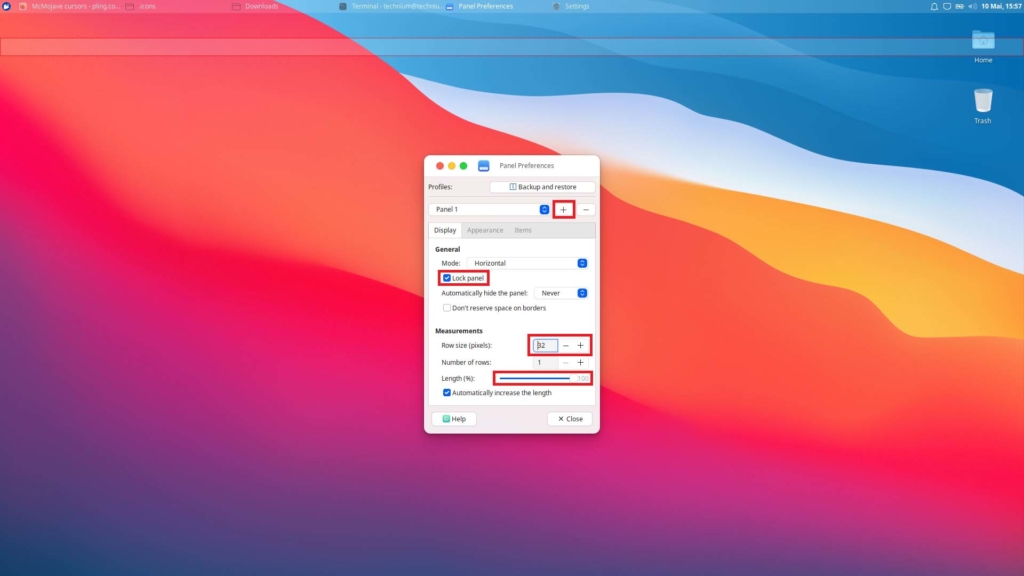 Xubuntu macOS Theme installieren - panel preferences