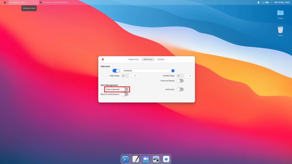 Installer le thème Xubuntu macOS - comportement de la planche