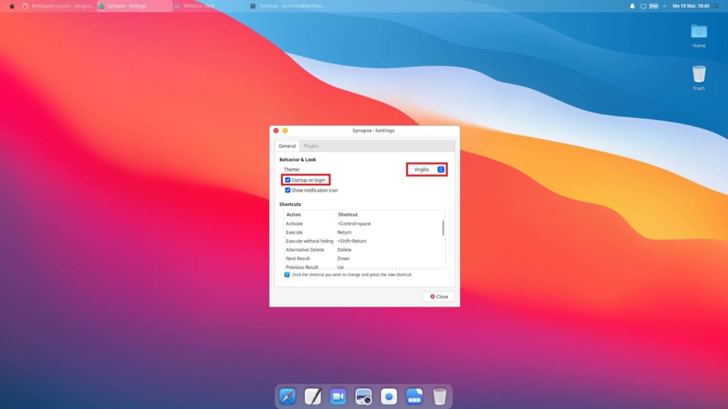 Xubuntu macOS Theme installieren - synapse startup
