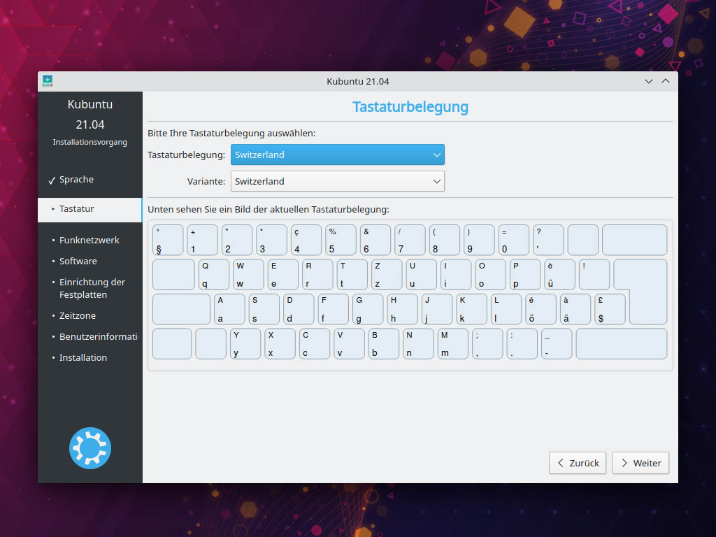 Kubuntu 21.04 installieren - Tastaturbelegung