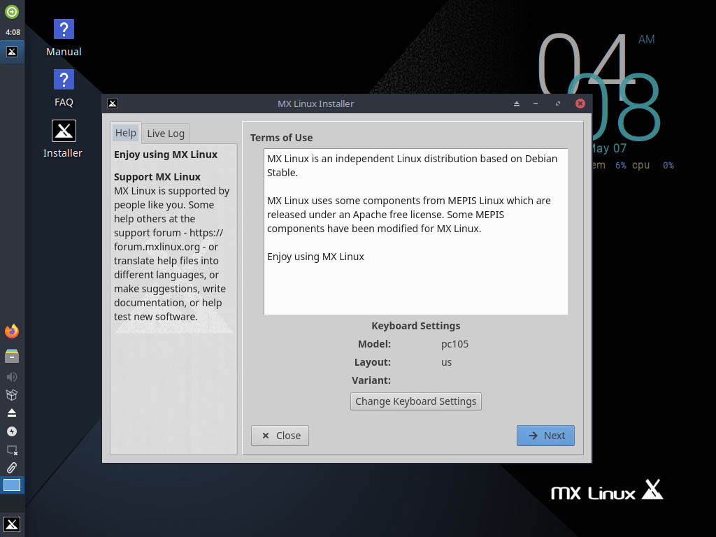 MX Linux 19.4 installieren terms of use