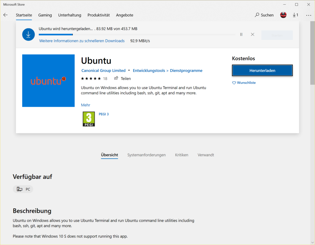 WSL2 Ubuntu installieren - Download