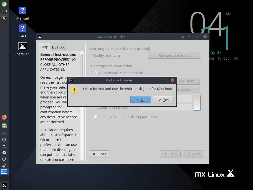 MX Linux 19.4 installieren - format confirm