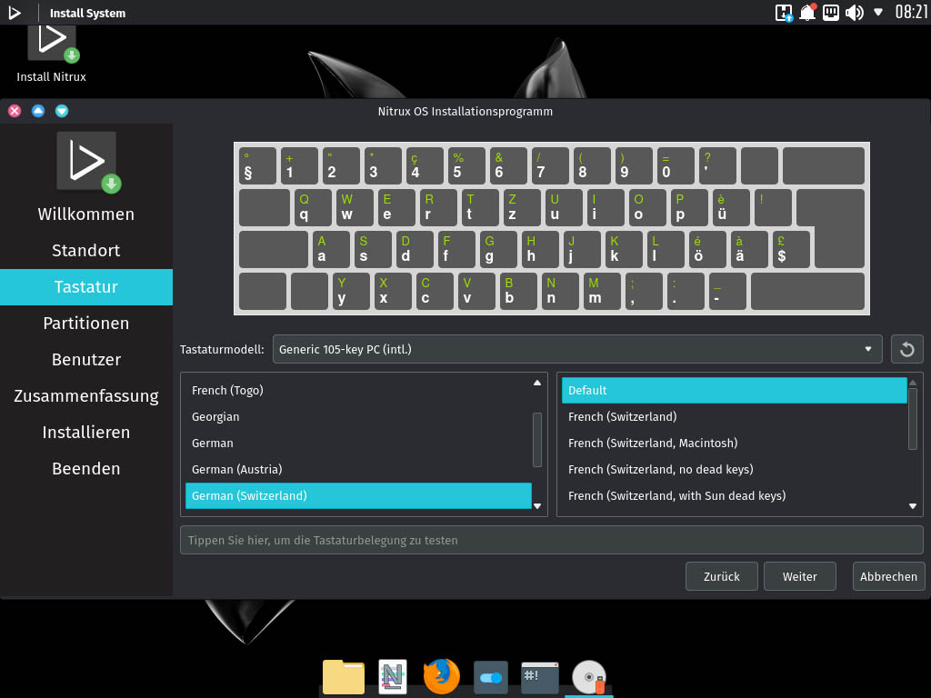 Nitrux installieren - tastatur