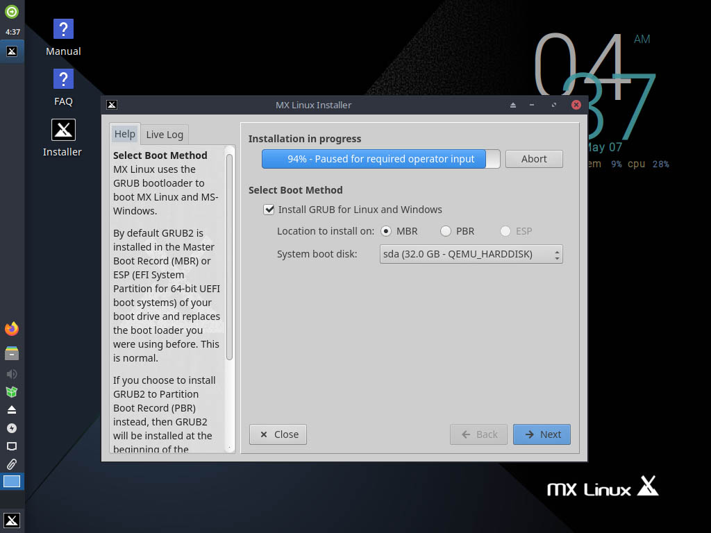 MX Linux 19.4 installieren - select boot method