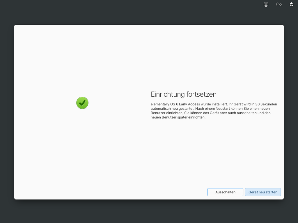 Installer Elementary OS 6 - Redémarrer