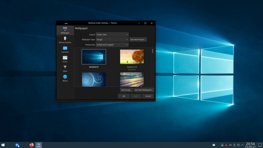 Kubuntu Windows 10 Theme installieren - select windows 10 Background