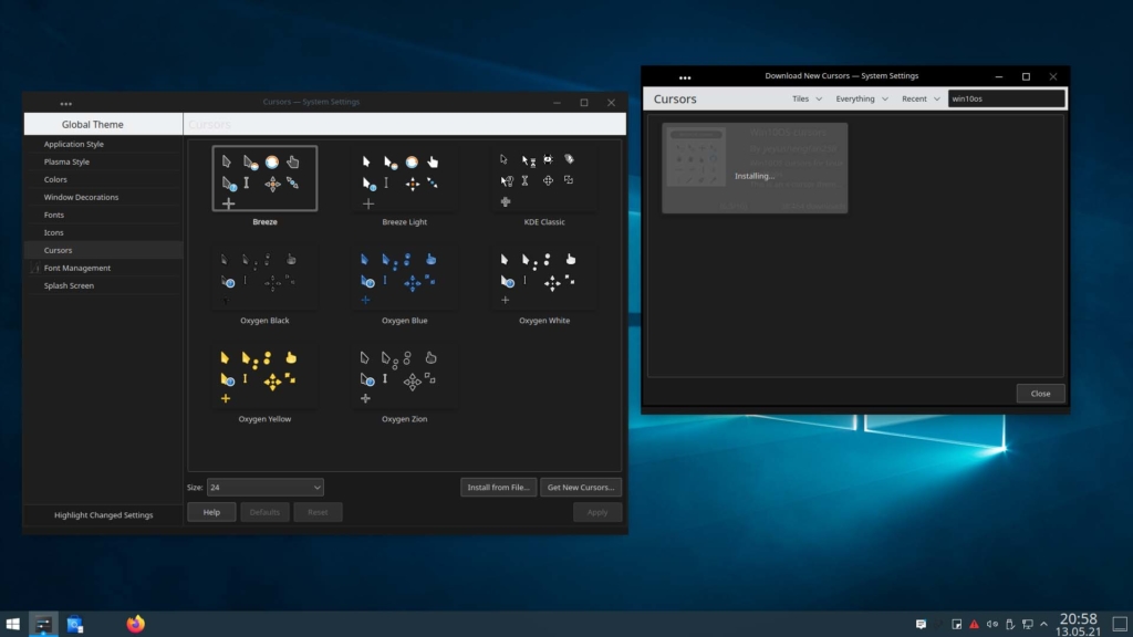 Installer le thème Kubuntu Windows 10 - Installer les pointeurs Win10OS