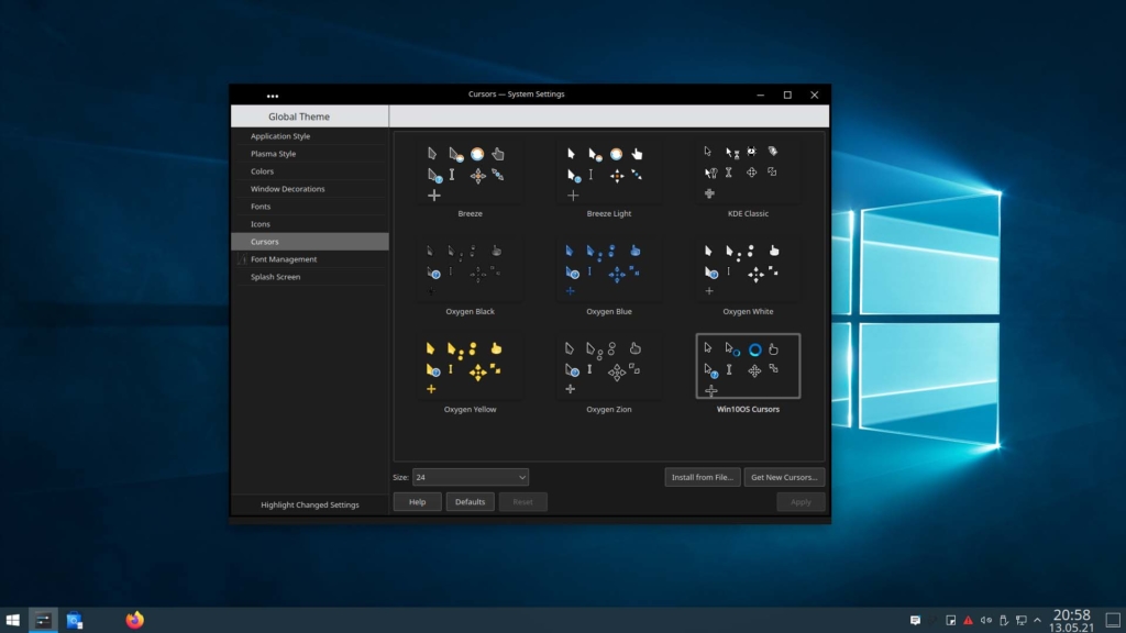 Kubuntu Windows 10 Theme installieren - Win10OS Cursors auswählen