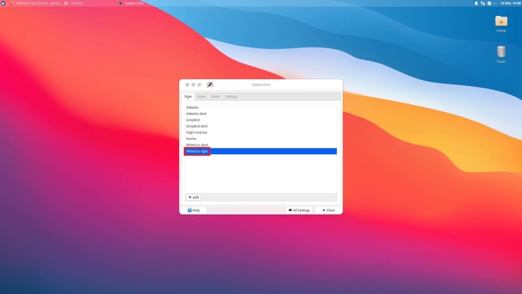 Xubuntu macOS Theme installieren - appearance select style