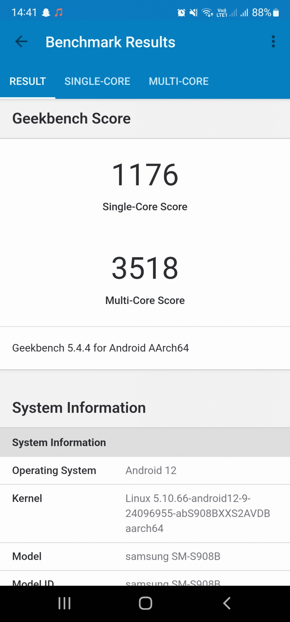 Samsung Galaxy S22 Ultra Benchmark Geekbench